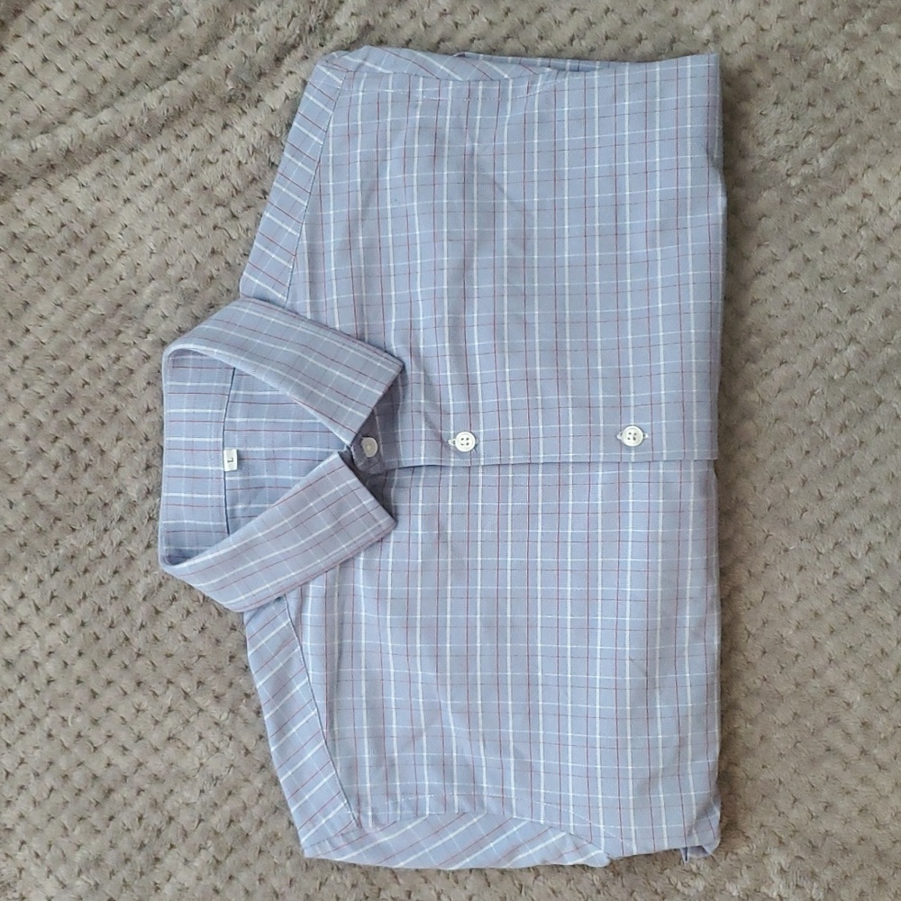 State & Liberty men's long sleeve dress shirt, L, blue red and white plaid